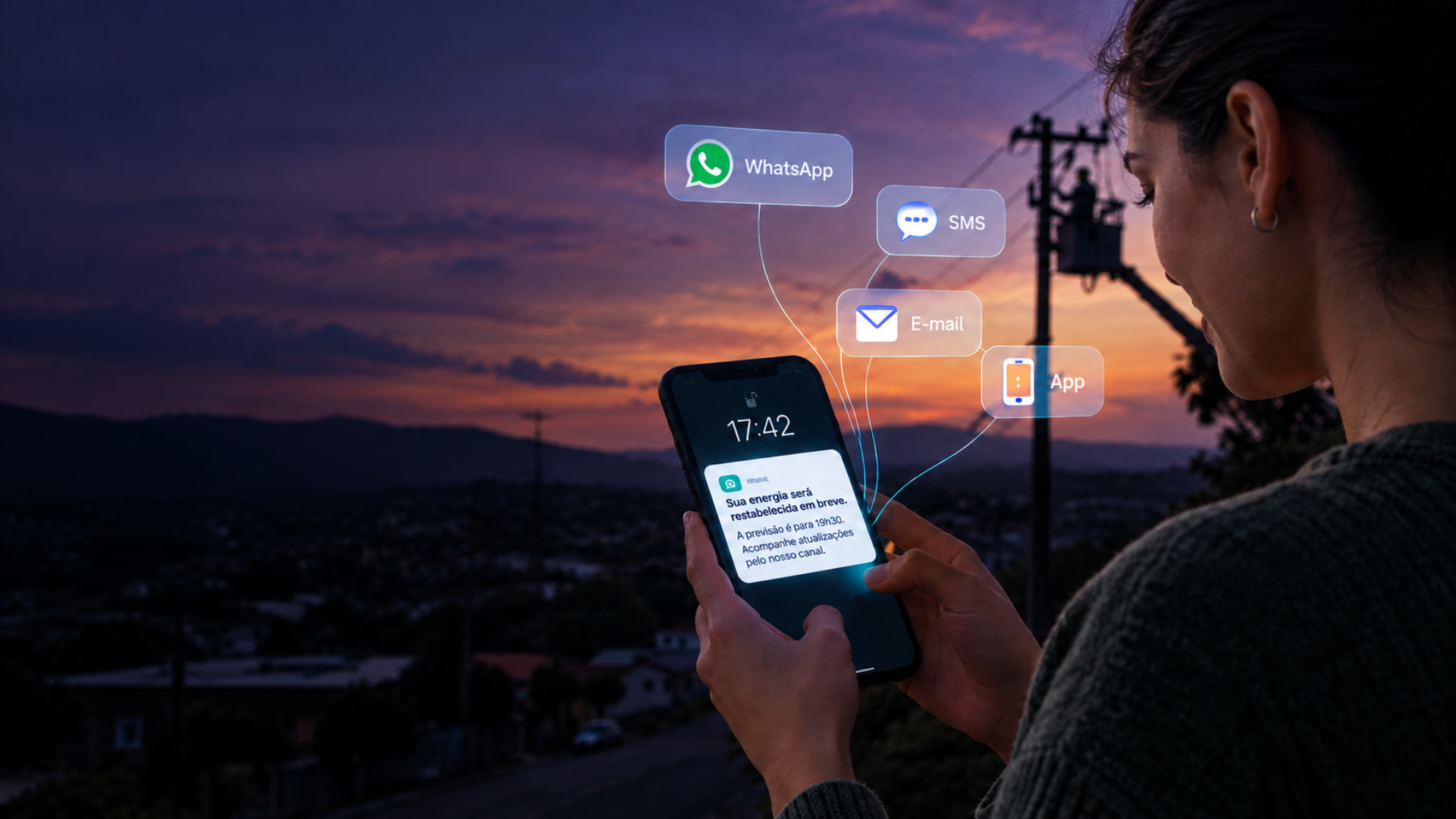 Consumidor recebendo comunicação proativa de distribuidora de energia.